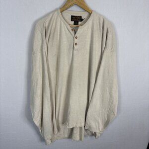 Vintage Eddie Bauer Linen Cotton Henley Long Sleeve Oversized XL Tall